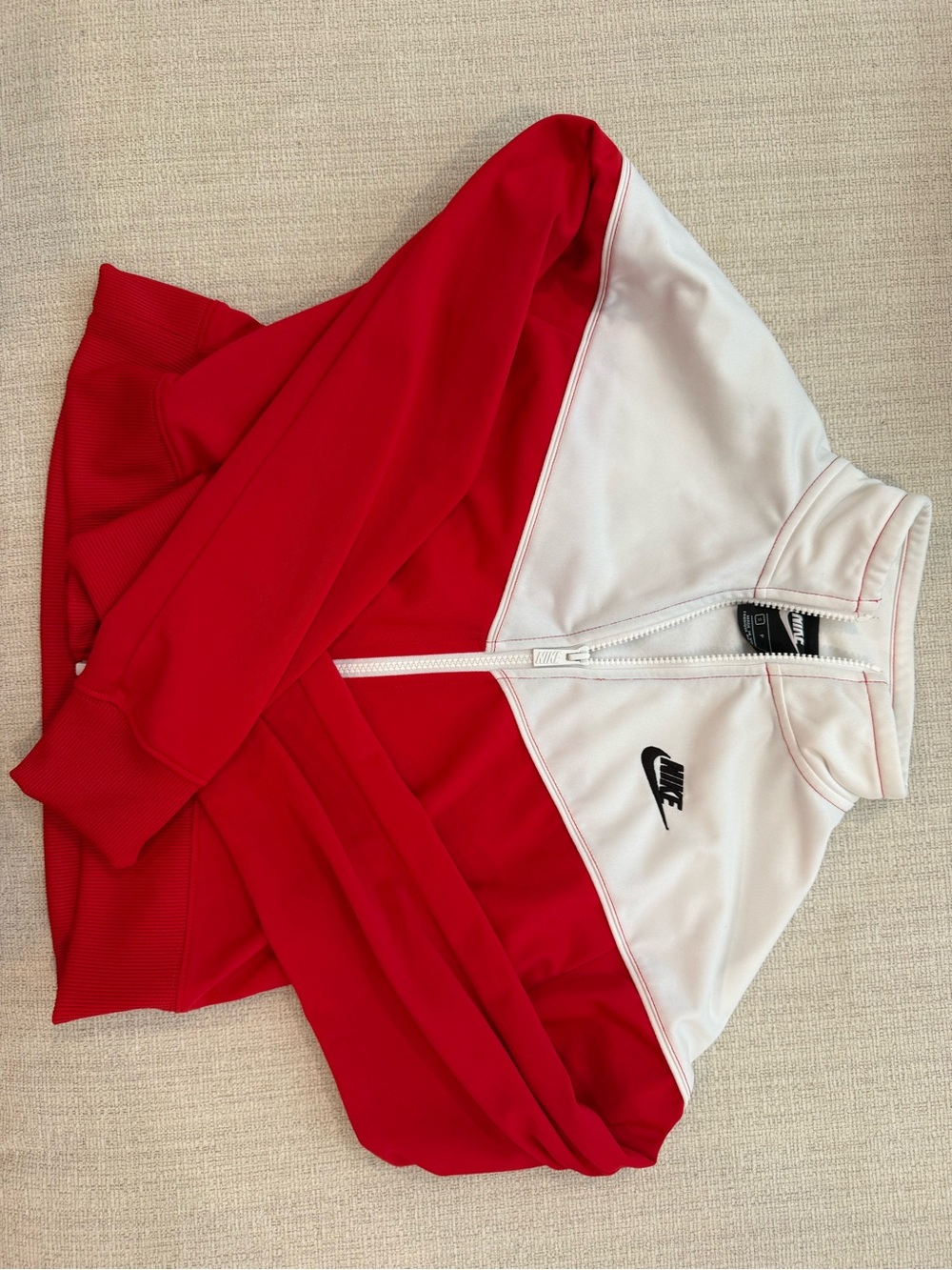Nike Red and White Women's Colorblock Zip-Up Varsity Jacket
